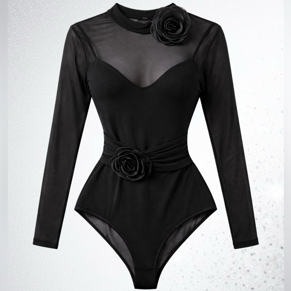 Gorgeous Gothic Mesh Rose Bodysuit Top 🥀